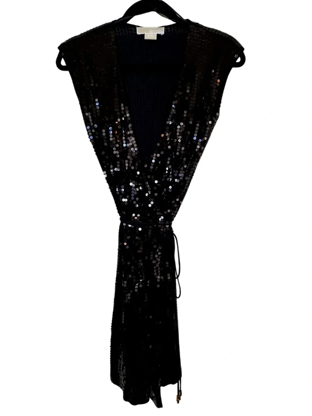 Michael Kors Black Sequin Wrap Party Dress – Size Medium Petite